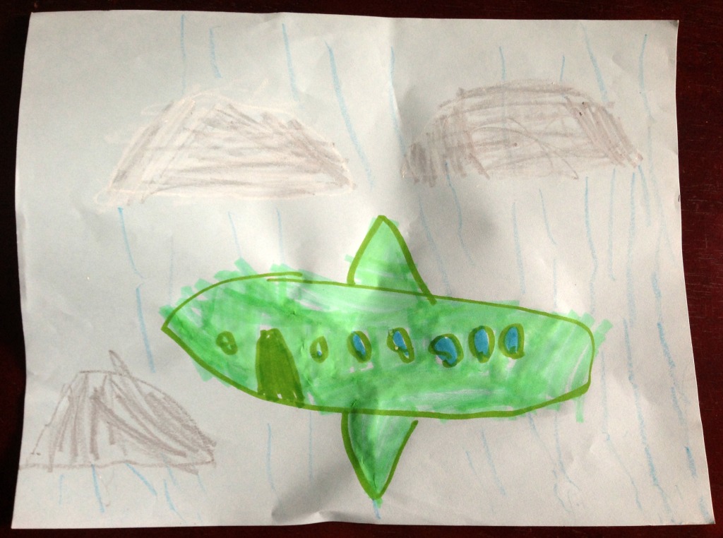 Child's drawing of an airplane